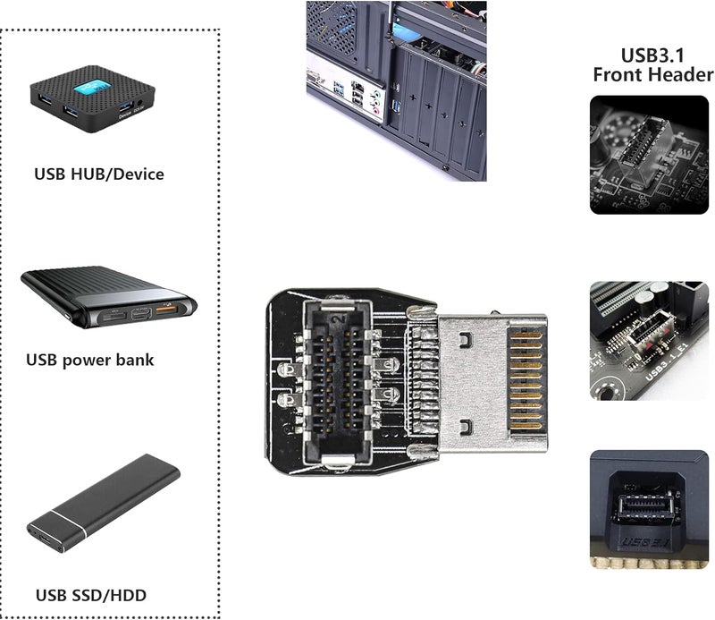 CERRXIAN 90 Degree USB Type E Adapter Up Angle USB 32 Type E Male to Female Front Panel Internal Connector Adapter High Speed 10Gbps for USB C Header MotherboardUpA - Image 5