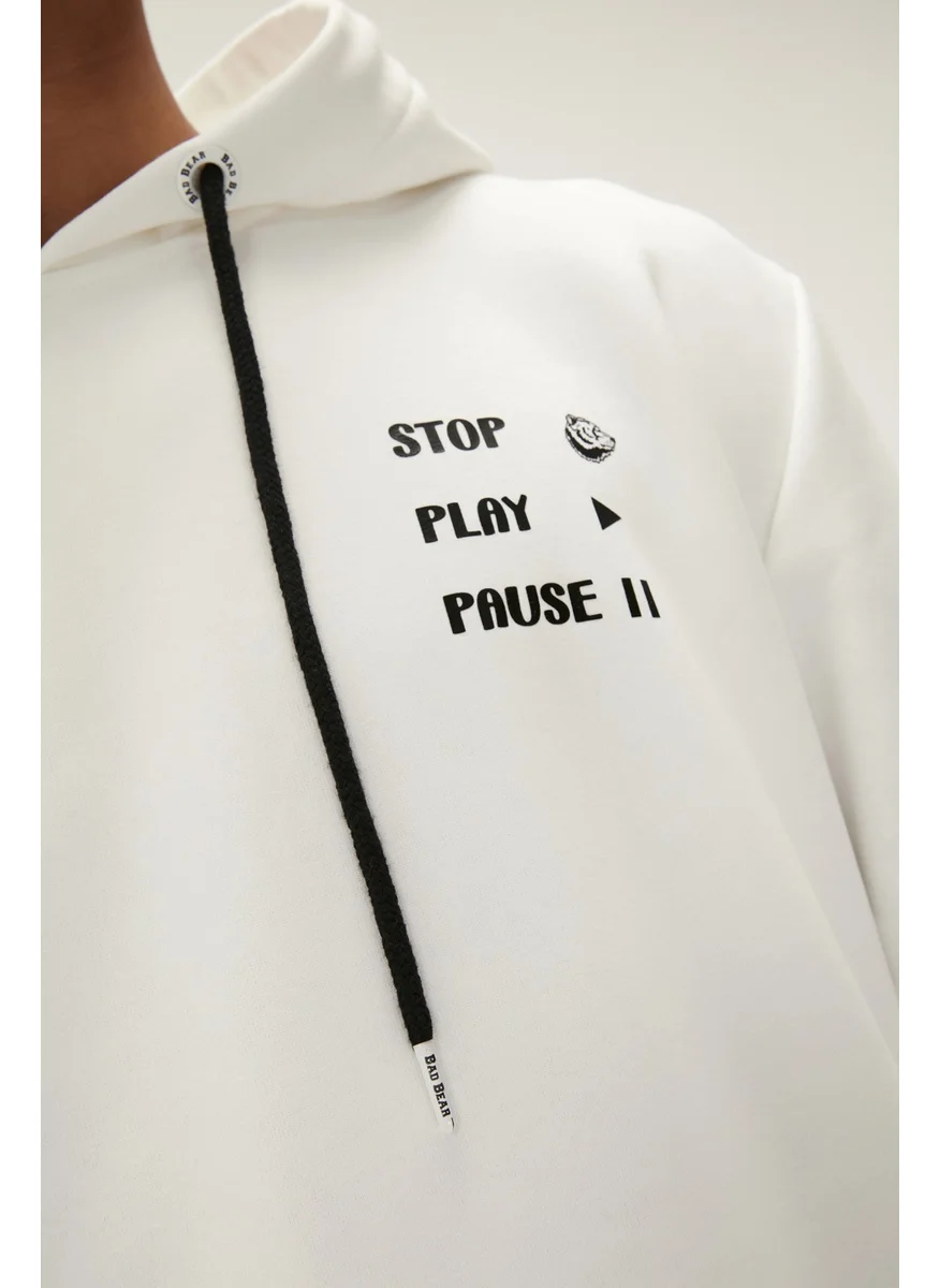 باد بير Pause Men's White Hooded Sweatshirt