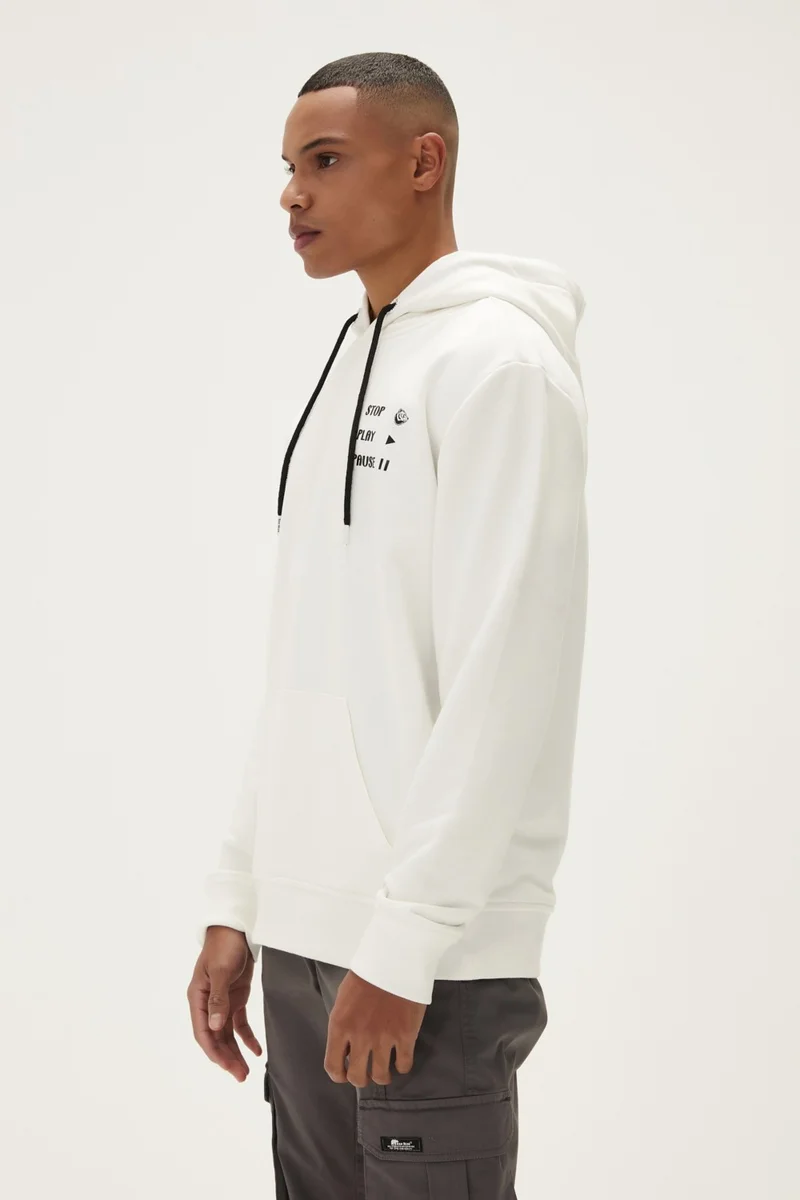 باد بير Pause Men's White Hooded Sweatshirt