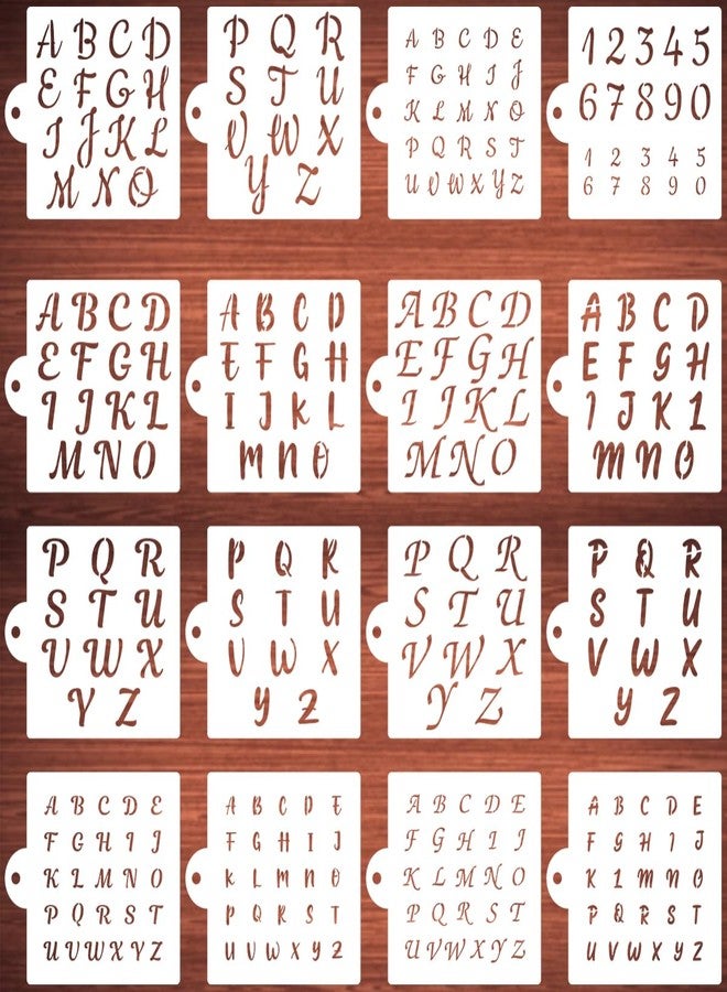 REOLAN Alphabet Letter Stencils for Cookies Decorating - 16 Pack Letters Numbers Stencil Templates for Cakes Coffee Baking, Reusable Cursive Cookie Stencils for Wood Crafts Painting & Cake Coffee Airbrushing - Image 1