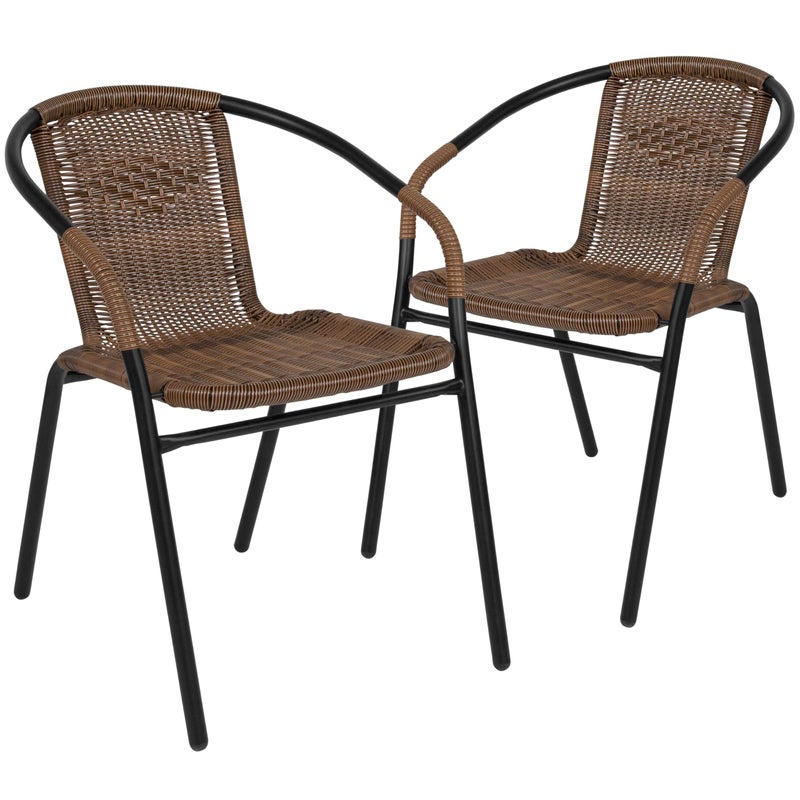 Flash Furniture كراسي تناول الطعام الحديثة من فلاش فرنيتشر ليلا من الخيزران القابل للتكديس، كراسي بيسترو من الخيزران القابل للتكديس للحديقة أو المطعم، مجموعة من 2، بني - Image 1