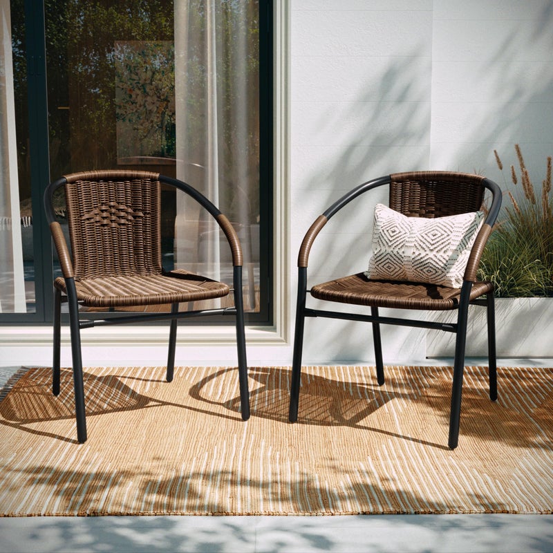 Flash Furniture كراسي تناول الطعام الحديثة من فلاش فرنيتشر ليلا من الخيزران القابل للتكديس، كراسي بيسترو من الخيزران القابل للتكديس للحديقة أو المطعم، مجموعة من 2، بني - Image 3