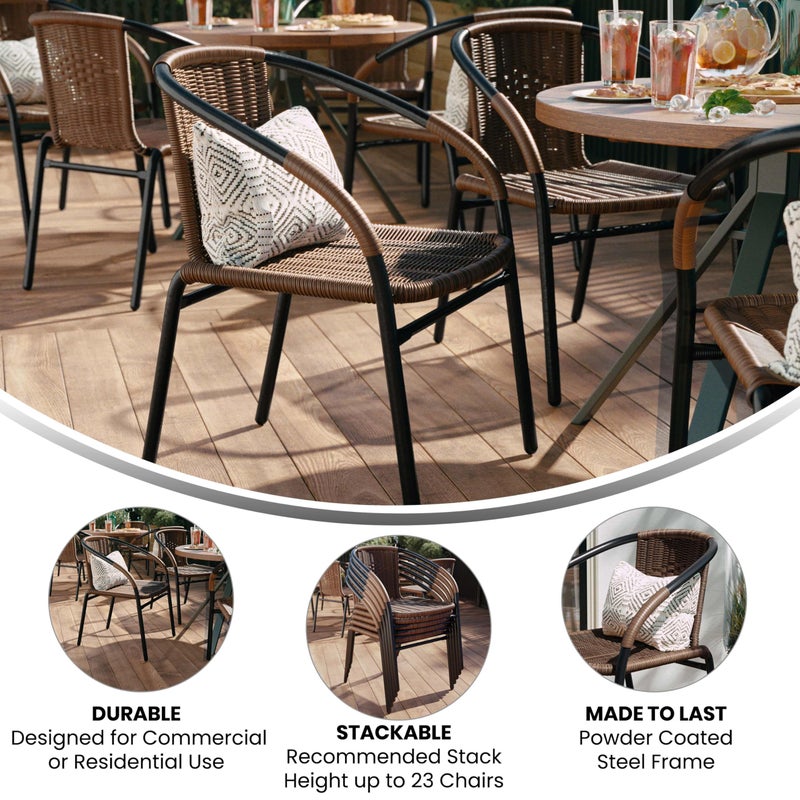 Flash Furniture كراسي تناول الطعام الحديثة من فلاش فرنيتشر ليلا من الخيزران القابل للتكديس، كراسي بيسترو من الخيزران القابل للتكديس للحديقة أو المطعم، مجموعة من 2، بني - Image 4