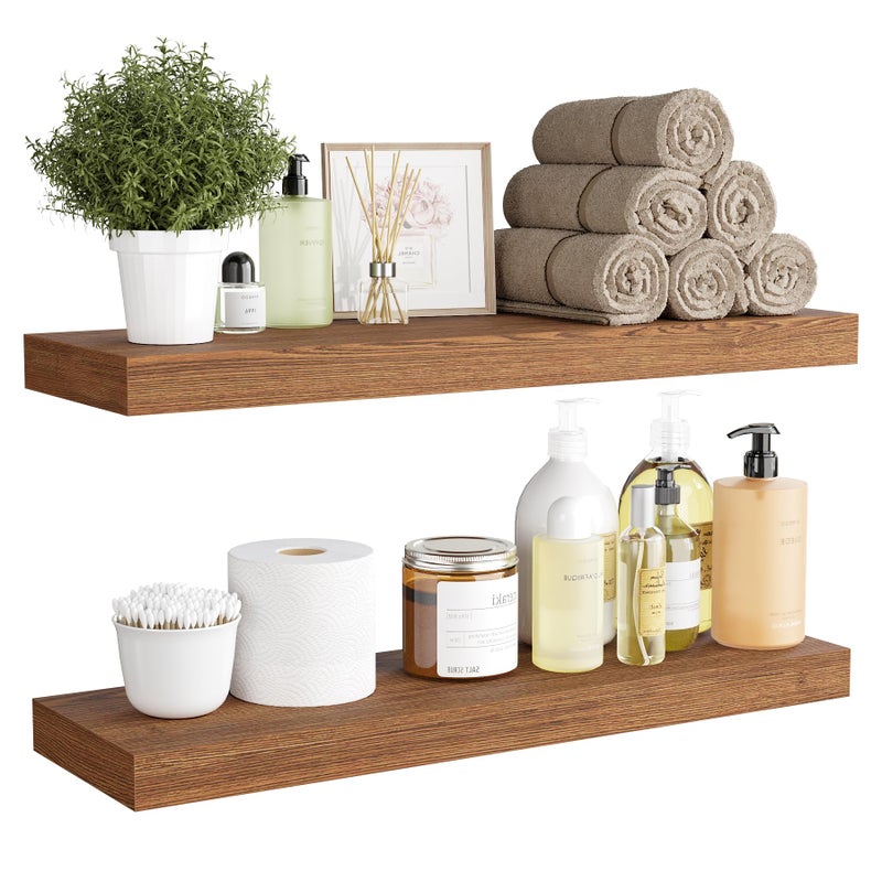 BAMEOS BAMEOS 24x6 Wall Shelf 2Shelf Modern Oak Floating Shelf Set for Bedroom Bathroom Kitchen Storage
