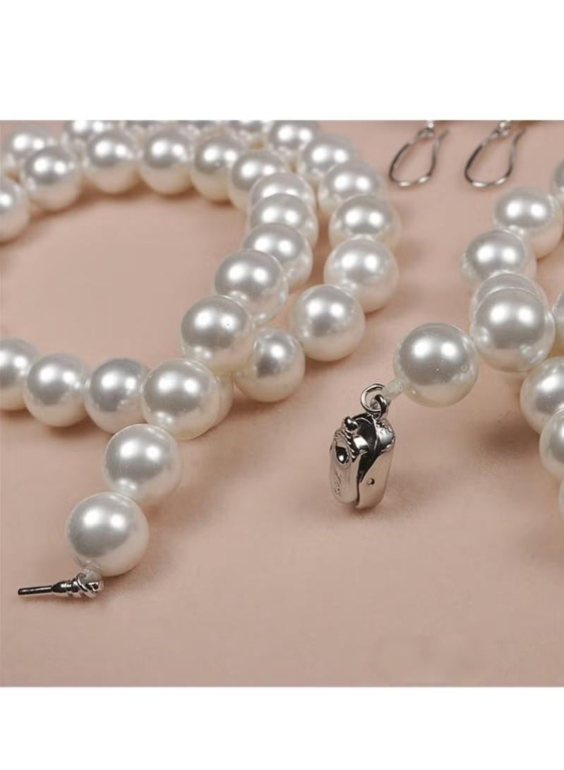 Three-piece Round 8mm white shell Pearl beads Necklace Ring Earring Set for Women Great Idea Gifts for Your Loved Ones - Image 3