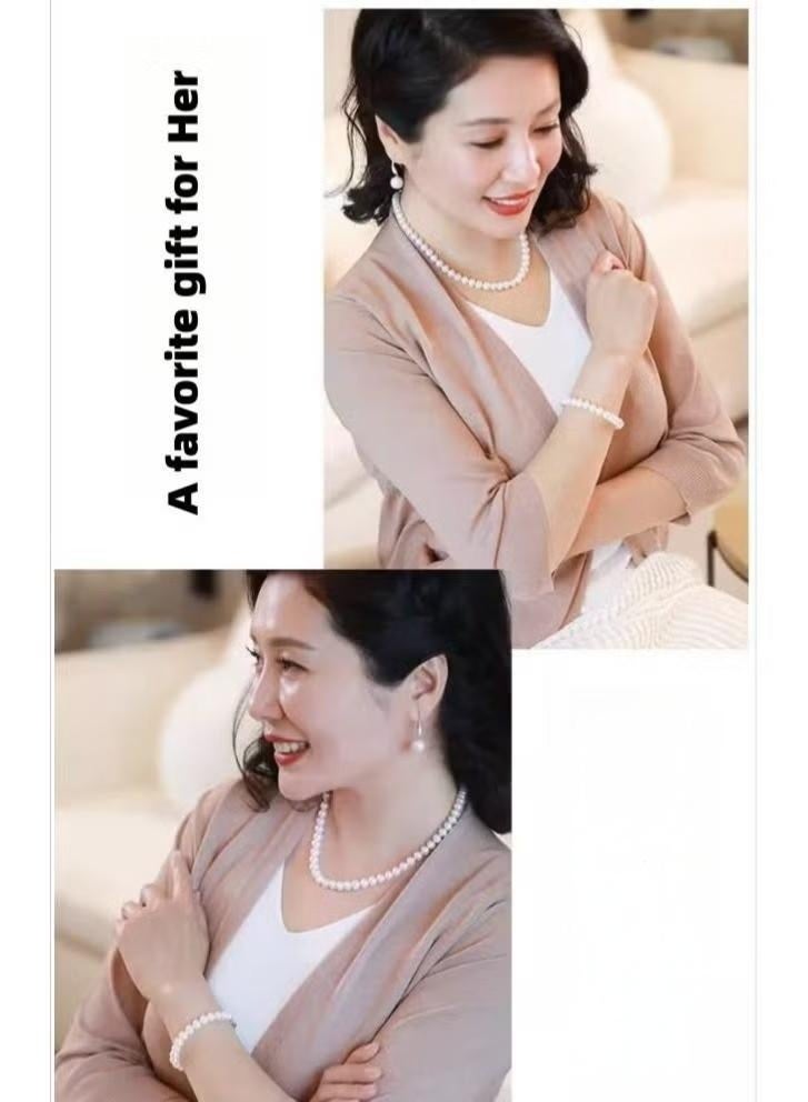 Three-piece Round 8mm white shell Pearl beads Necklace Ring Earring Set for Women Great Idea Gifts for Your Loved Ones - Image 4
