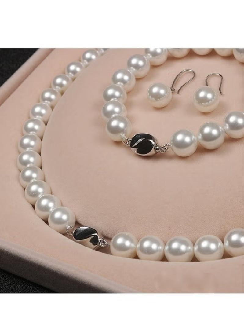 Three-piece Round 8mm white shell Pearl beads Necklace Ring Earring Set for Women Great Idea Gifts for Your Loved Ones - Image 5