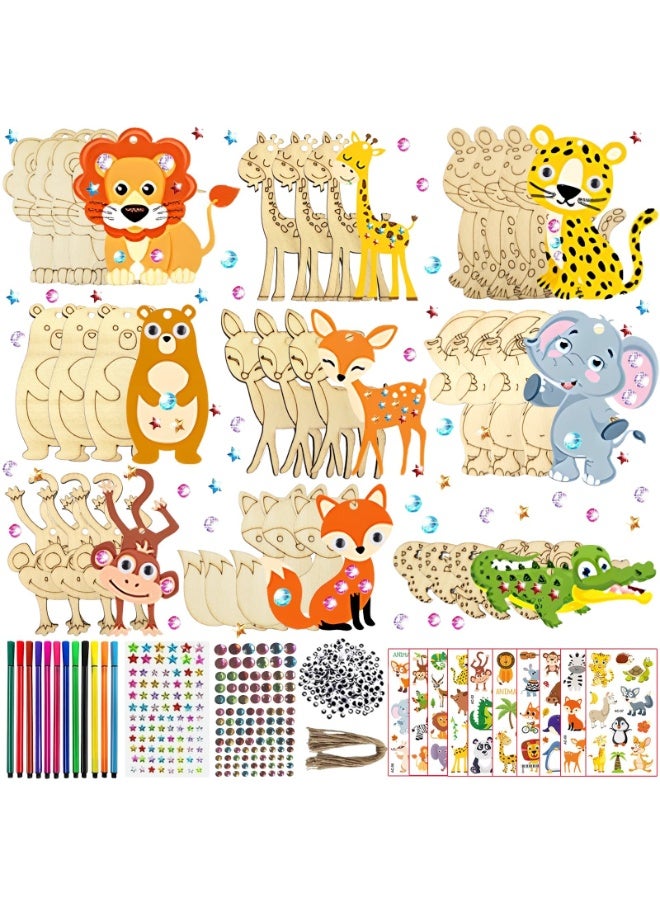OSHIMA Wooden Animal Crafts, Wooden Painting Crafts for Kids, Arts for Kids, DIY and Birthday Party Gifts, Craft Children's Birthday - 27 Pieces, 9 Different Shapes, Princess Party Decorations - Image 1
