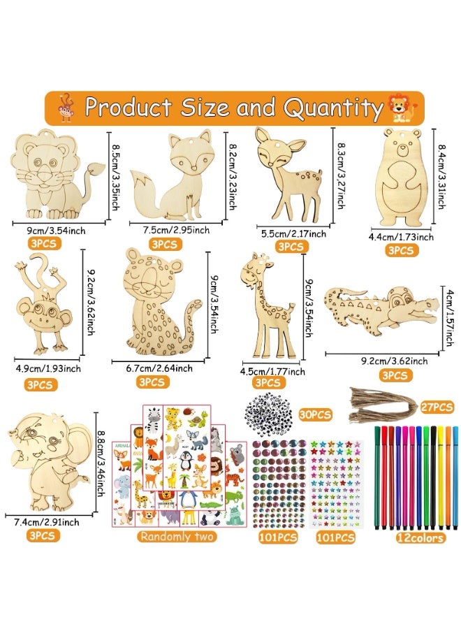 OSHIMA Wooden Animal Crafts, Wooden Painting Crafts for Kids, Arts for Kids, DIY and Birthday Party Gifts, Craft Children's Birthday - 27 Pieces, 9 Different Shapes, Princess Party Decorations - Image 2