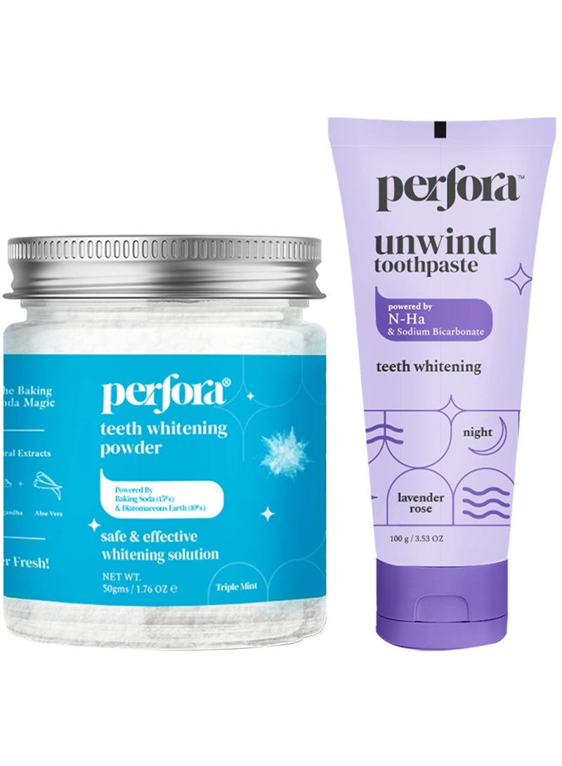 Perfora Teeth Whitening Powder 50g  & Lavender Rose Toothpaste 100g Combo | Active Freshness Cavity Prevention & Teeth Whitening | Enamel Safe & Effective | Whitener For Complete Oral Care & Superior Cleaning - Image 1
