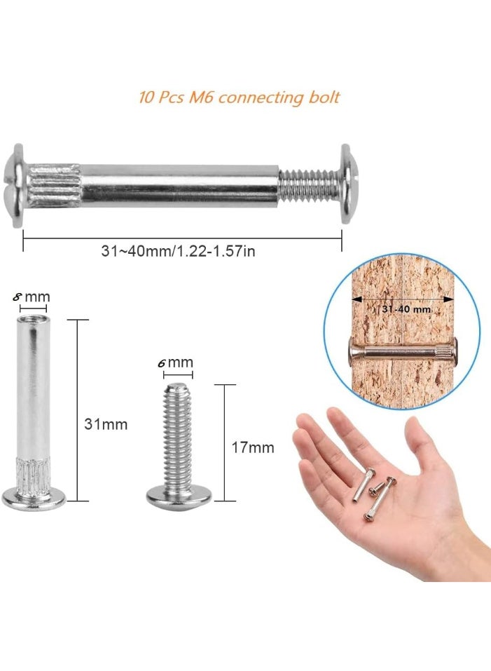 Cupboard Joining Bolts Furniture Connecting Screws Bolts M6 (31mm - 40mm) Kitchen Cabinet Carcase Connectors (Pack of 10) - Image 4