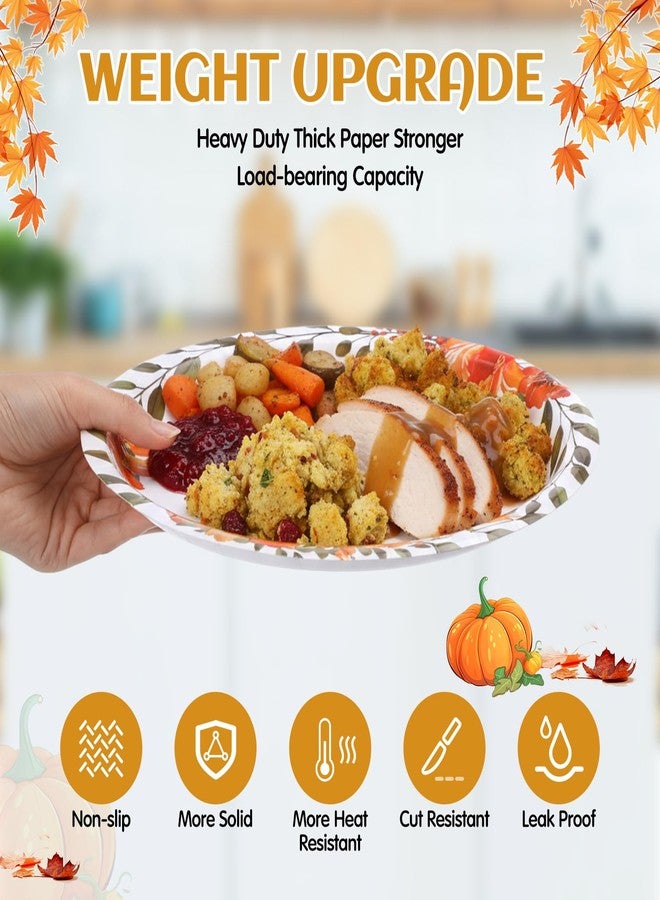 Maxdot 100 Pcs Thanksgiving Plates and Napkins Watercolor Pumpkin Floral Disposable Oval Plates Autumn Paper Dinnerware Set for Fall Harvest Family Party Decorations Supplies, Serves 50 - Image 4
