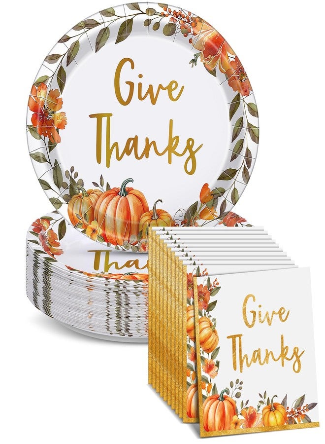 Maxdot 100 Pcs Thanksgiving Plates and Napkins Watercolor Pumpkin Floral Disposable Oval Plates Autumn Paper Dinnerware Set for Fall Harvest Family Party Decorations Supplies, Serves 50 - Image 1