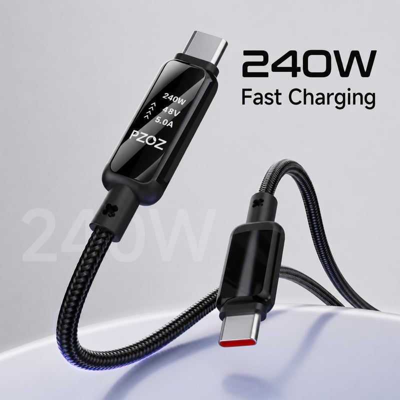 بزوز كابل 240W USB C إلى USB C بطول 2 متر مع عرض طاقة LED | كابل شحن سريع PD 3.1 مع عرض طاقة في الوقت الفعلي لـ MacBook و iPhone 17/16/15 و iPad. - Image 3