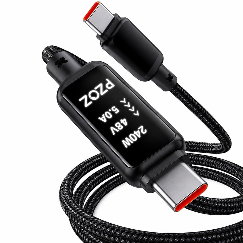 بزوز كابل 240W USB C إلى USB C بطول 2 متر مع عرض طاقة LED | كابل شحن سريع PD 3.1 مع عرض طاقة في الوقت الفعلي لـ MacBook و iPhone 17/16/15 و iPad. - Image 1