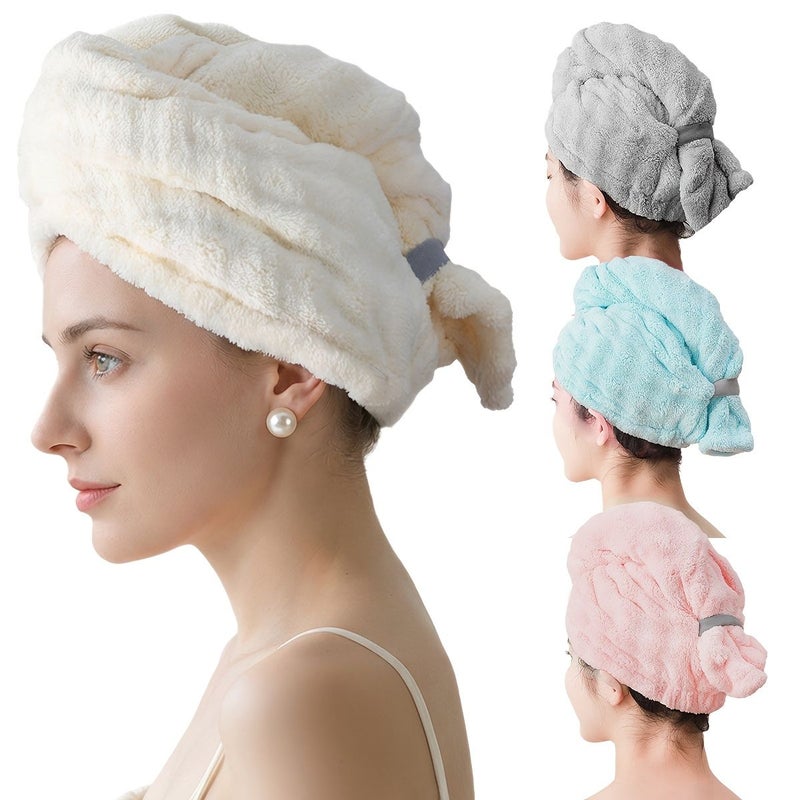 Pink Super Absorbent Quick Dry Hair Towel for Women Curly Straight Hair Soft Turban Cap - Image 2