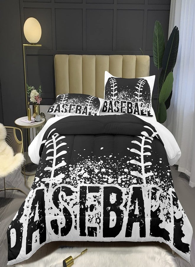 Bodhi Black and White Comforter Set,Sports Bedding Set for Kids,Boys Baseball Bedding Full Size,Kids Comforter Set with Pillowcases,Teen Boys Bedding Set Full Size - Image 1