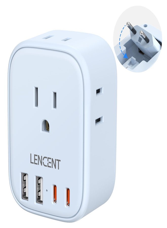 Lencent European Travel Plug Adapter, LENCENT US to Europe Type-C Foldable Power Plug with 4 Outlets 4 USB Ports (2 USB C), Power Adaptor for USA to EU Euro Iceland Spain Italy France Germany Greece, Blue - Image 1