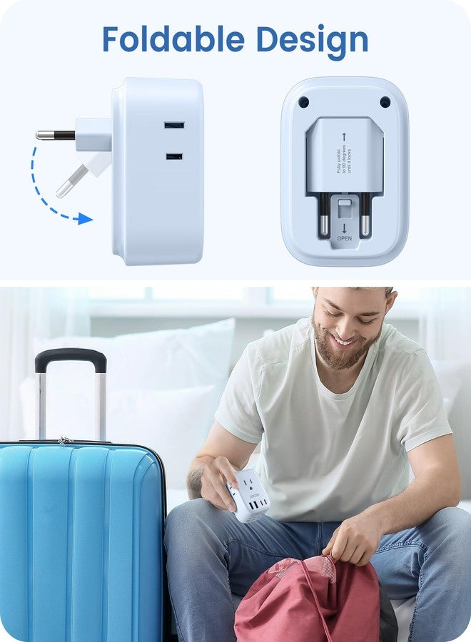 Lencent European Travel Plug Adapter, LENCENT US to Europe Type-C Foldable Power Plug with 4 Outlets 4 USB Ports (2 USB C), Power Adaptor for USA to EU Euro Iceland Spain Italy France Germany Greece, Blue - Image 2