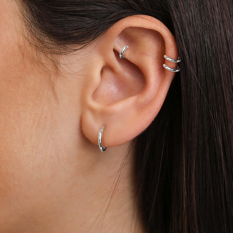 Gokeey Silver Hoop Earrings for Women, Sterling Silver Small Hoop Earrings for Multiple Piercings, Hypoallergenic Huggie Earrings Cartilage Pirecing Jewelry 4 Pair - Image 3