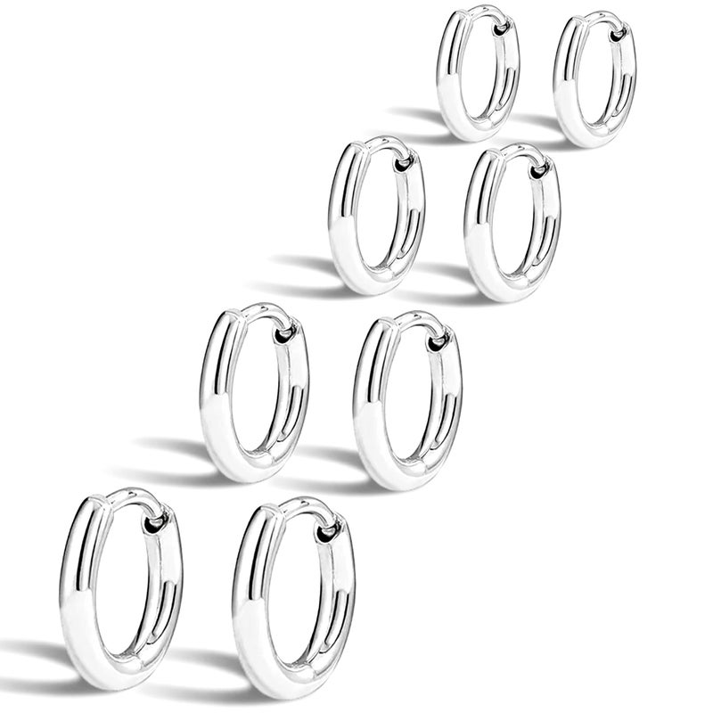 Gokeey Silver Hoop Earrings for Women, Sterling Silver Small Hoop Earrings for Multiple Piercings, Hypoallergenic Huggie Earrings Cartilage Pirecing Jewelry 4 Pair - Image 1