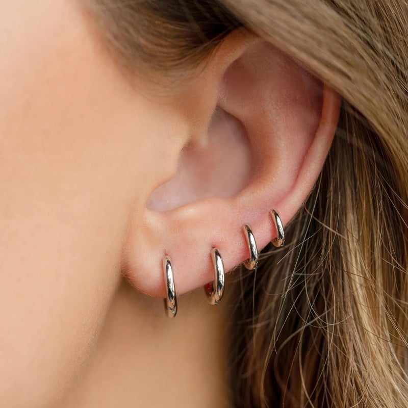 Gokeey Silver Hoop Earrings for Women, Sterling Silver Small Hoop Earrings for Multiple Piercings, Hypoallergenic Huggie Earrings Cartilage Pirecing Jewelry 4 Pair - Image 2
