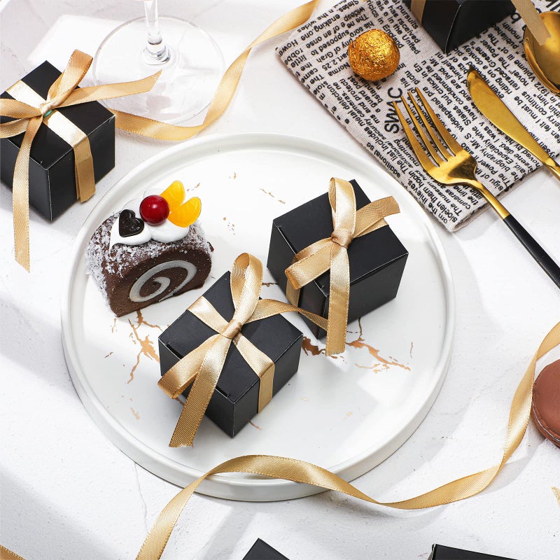 Jutom 100 Pcs Mini Favor Boxes Extra Small Candy Boxes Paper with Gold Ribbon for Baby Shower Birthday Wedding Anniversary Supplies(2 x 2 x 2 Inch,Black) - Image 4