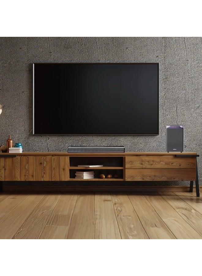 جرين ليون سينما SP100 ساوند بار سلكي 2.1 قناة مع مكبر صوت رباعي 2.5 بوصة ومضخم صوت 6.5 بوصة / طاقة مقدرة 100 وات / نظام صوتي / ساوند بار مسرح منزلي / بلوتوث V5.0 / جهاز تحكم عن بعد متضمن - أسود - Image 2