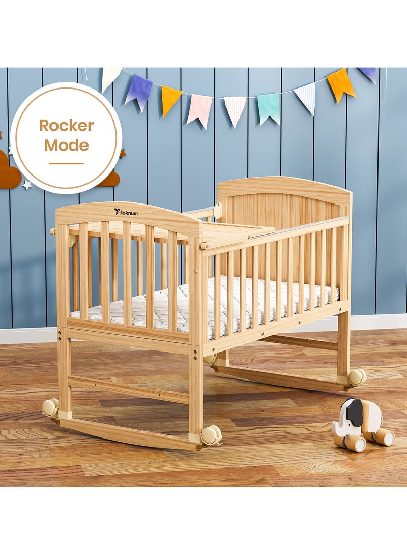 TEKNUM سرير أطفال 7 في 1 قابل للتحويل، سرير جانبي مع مرتبة، شبكة ناموسية وعجلات قابلة للفك، من 0 إلى 12 سنة - خشب طبيعي - Image 3