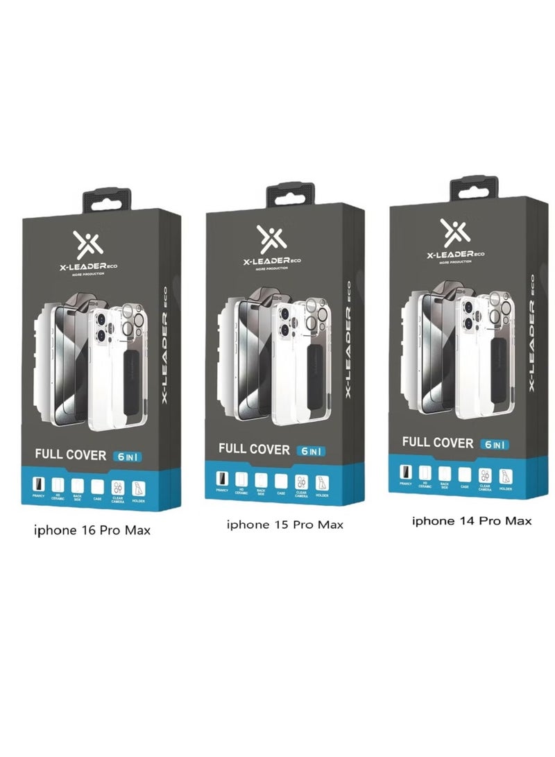 x-leader X-Leader Complete Protection Kit provides your device with complete protection from drops and shocks. 6-in-1 protection with a double screen protector (transparent & protective) compatible with iPhone 14, iPhone 15 and iPhone 16 Pro Max. Consists of 3 boxes - Image 1