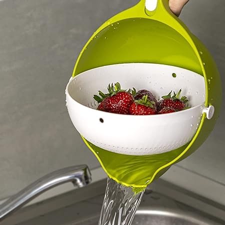 ezalla Plastic MultiFunctional Square Large Refrigerator Storage Box Double Layer Drain Basket 3 in 1 Kitchen Colander Strainer Bowl Set with LidKitchen Vegetable Washing Basket Multi Color - Image 1