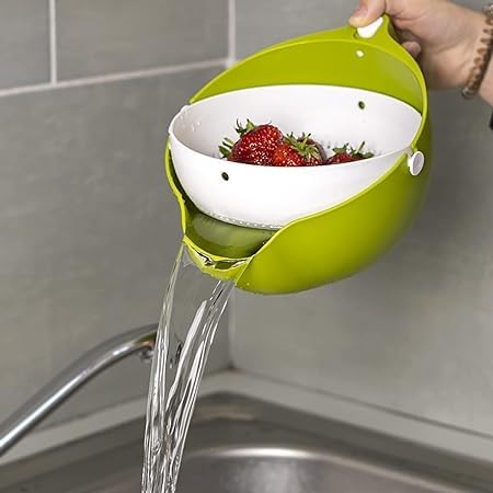 ezalla Plastic MultiFunctional Square Large Refrigerator Storage Box Double Layer Drain Basket 3 in 1 Kitchen Colander Strainer Bowl Set with LidKitchen Vegetable Washing Basket Multi Color - Image 2