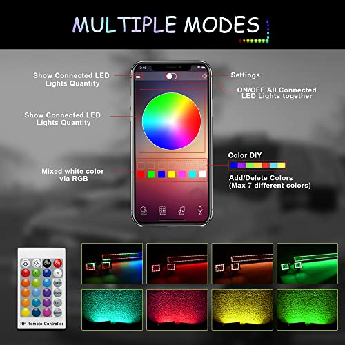 FEELON 52" inch RGB LED Light Bar + 2x 4 Inch Flood RGB LED Pods with Multi-Color Chasing RGB Halo 16 Solid Colors with Upper Windshield Mounting Brackets Fit Wrangler JK 2007-2018 with Wiring Harness - Image 4