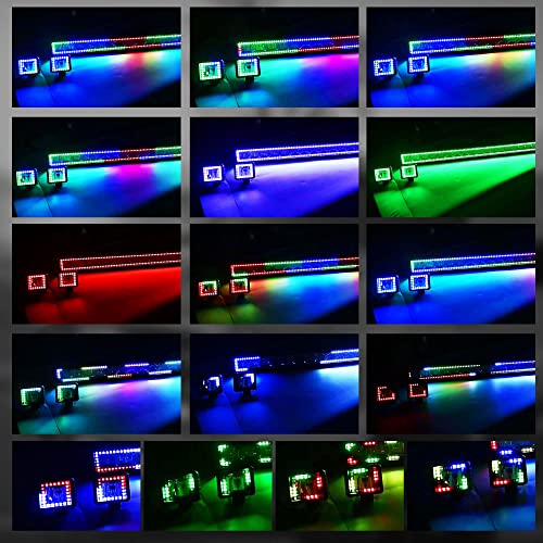 FEELON 52" inch RGB LED Light Bar + 2x 4 Inch Flood RGB LED Pods with Multi-Color Chasing RGB Halo 16 Solid Colors with Upper Windshield Mounting Brackets Fit Wrangler JK 2007-2018 with Wiring Harness - Image 5