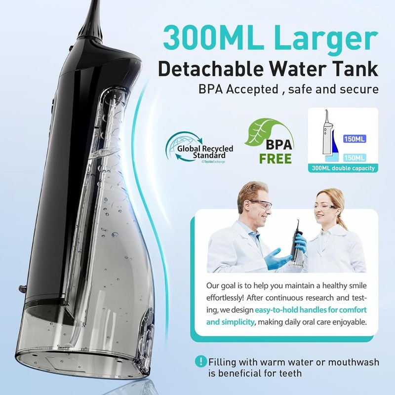 COSLUS Water Dental Flosser Teeth Pick: Portable Cordless Oral Irrigator 300ML Rechargeable Travel Irrigation Cleaner IPX7 Waterproof Electric Waterflosser Traveling Flossing Machine for Teeth Cleaning - Image 3