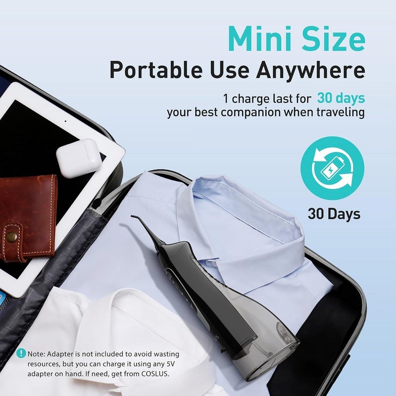 COSLUS Water Dental Flosser Teeth Pick: Portable Cordless Oral Irrigator 300ML Rechargeable Travel Irrigation Cleaner IPX7 Waterproof Electric Waterflosser Traveling Flossing Machine for Teeth Cleaning - Image 4