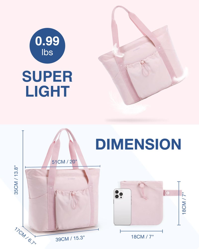 BAGSMART BAGSMART Women Foldable Tote Bag with Drawstring Storage Bag, Large Tote Bag Shoulder Bag Top Handle Handbag for Travel, Work, Beach, Gym, Shop, (Pink)  - Image 5