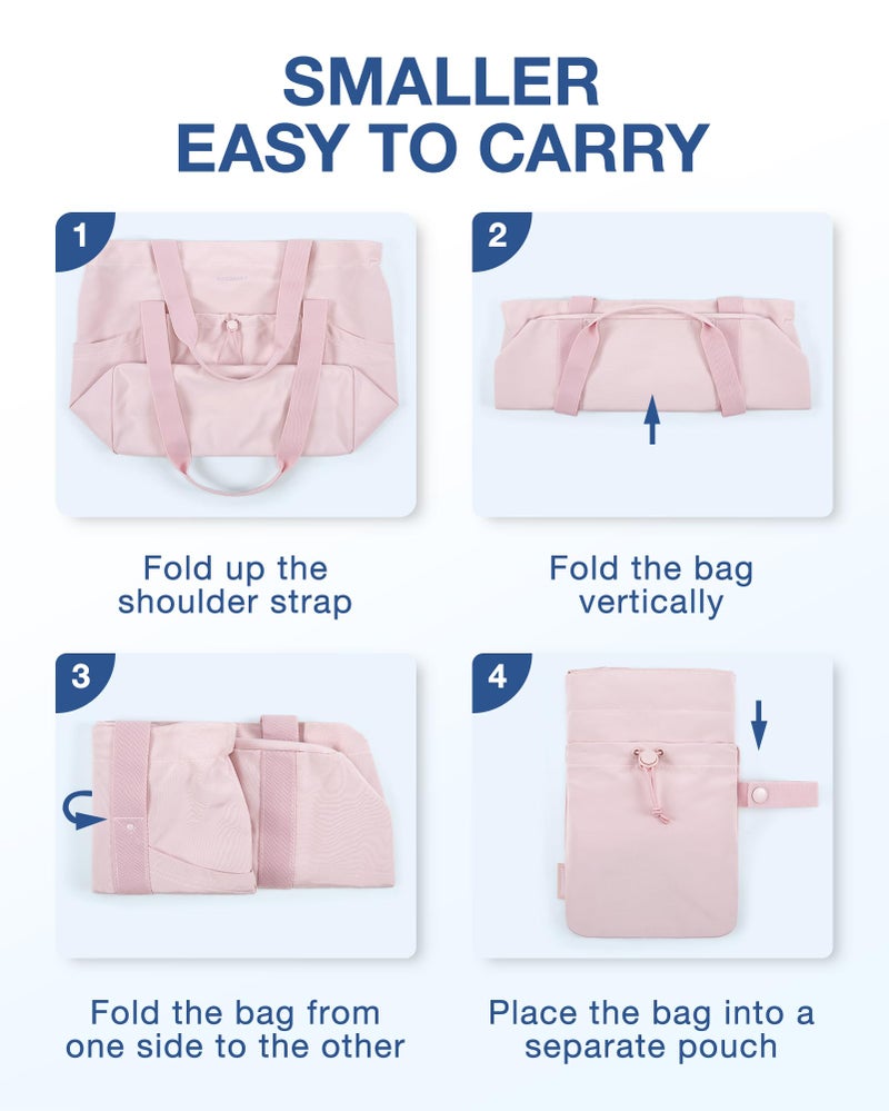 BAGSMART BAGSMART Women Foldable Tote Bag with Drawstring Storage Bag, Large Tote Bag Shoulder Bag Top Handle Handbag for Travel, Work, Beach, Gym, Shop, (Pink)  - Image 4