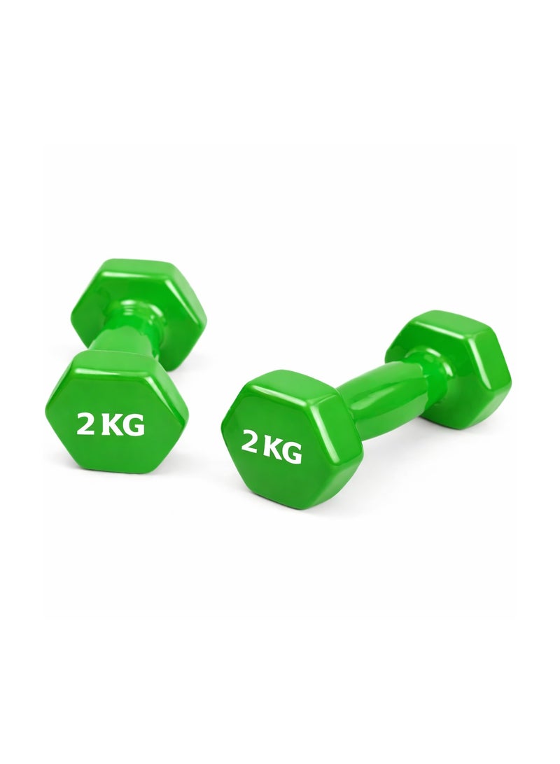 H PRO HM Sports 2kg Vinyl Dumbbells Pair Set of 2 | Green Hand Weights for Home Gym Workout - Image 1