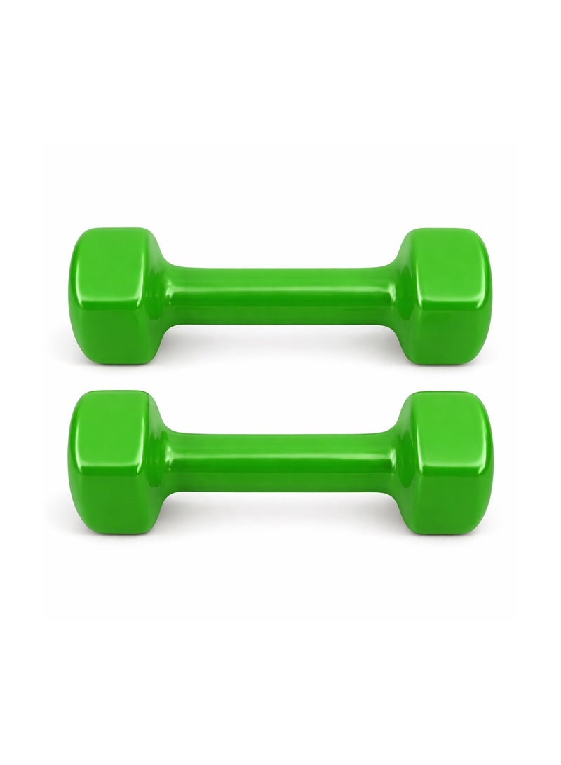 H PRO HM Sports 2kg Vinyl Dumbbells Pair Set of 2 | Green Hand Weights for Home Gym Workout - Image 3