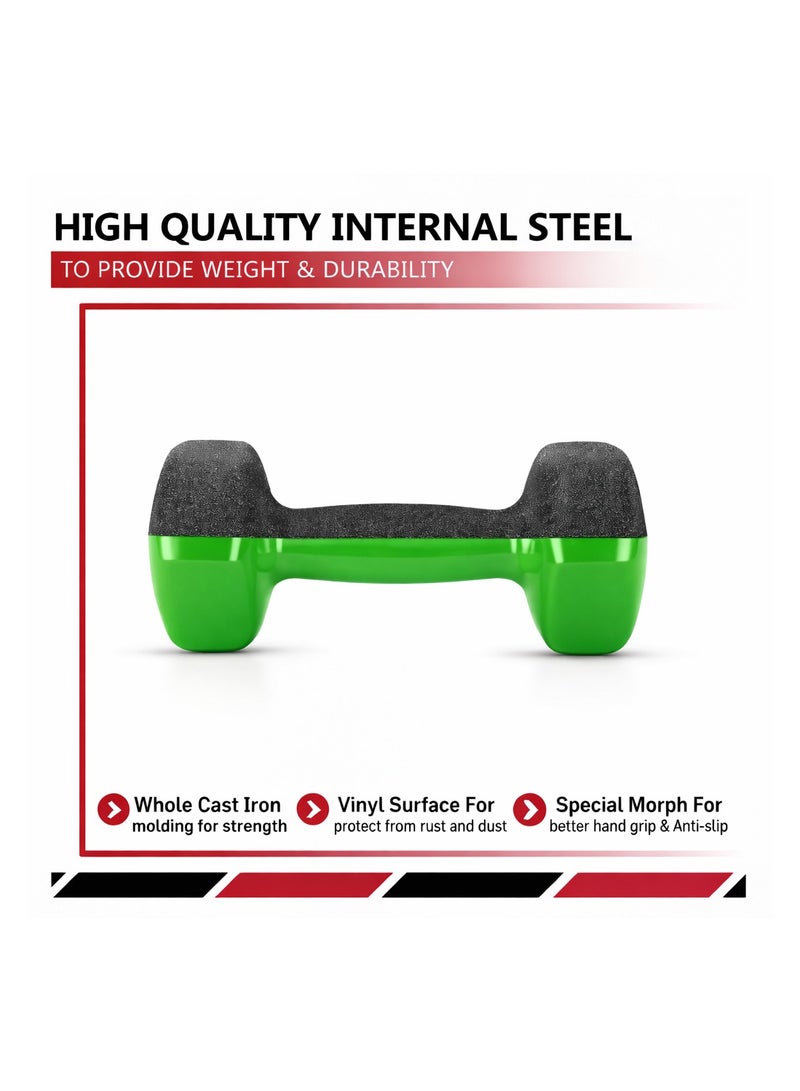 H PRO HM Sports 2kg Vinyl Dumbbells Pair Set of 2 | Green Hand Weights for Home Gym Workout - Image 4