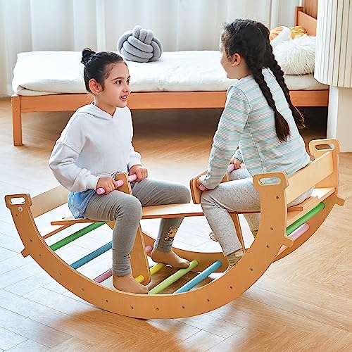 Avenlur Bailis Ultimate 3in1 Playset for Kids Seesaw Climbing Arch and Rocker Waldorf and Montessori Climbing Toy for Children 26 Years Toddler Climbing Toys Colored - Image 5