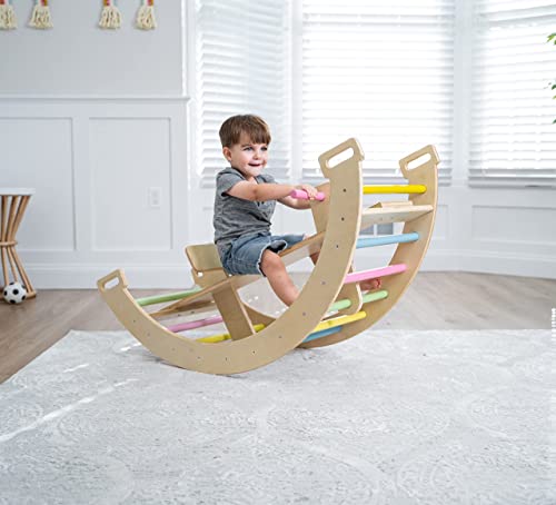 Avenlur Bailis Ultimate 3in1 Playset for Kids Seesaw Climbing Arch and Rocker Waldorf and Montessori Climbing Toy for Children 26 Years Toddler Climbing Toys Colored - Image 1