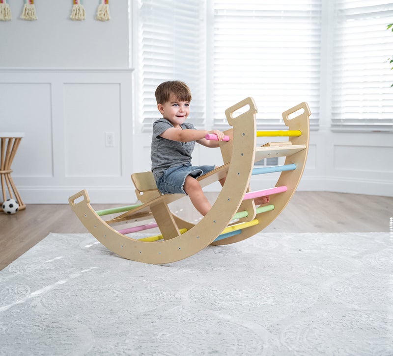 Avenlur Bailis Ultimate 3in1 Playset for Kids Seesaw Climbing Arch and Rocker Waldorf and Montessori Climbing Toy for Children 26 Years Toddler Climbing Toys Colored - Image 3