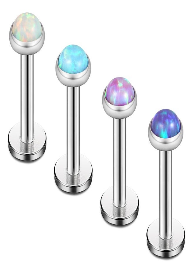 Ruifan 3mm Opal Jeweled Internally Threaded Stainless Steel Labret Monroe Lip Ring Tragus Helix Earring Stud 16G 1/4" 6mm 4PCS - Image 1
