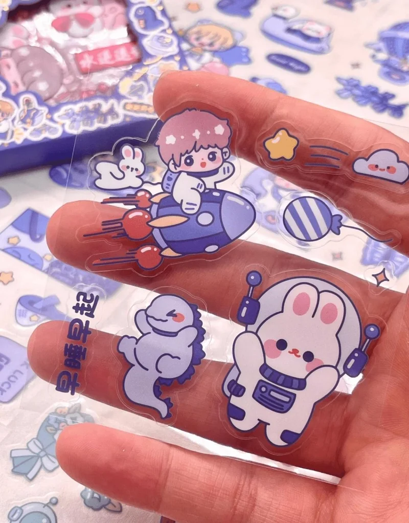 كاغيت جيمي دوكان Paper Ship Shop Cute Boy and Teddy Bear in Space 100 Sheets Blue Mini Box Sticker Set / Bullet Journal / Scrapbook