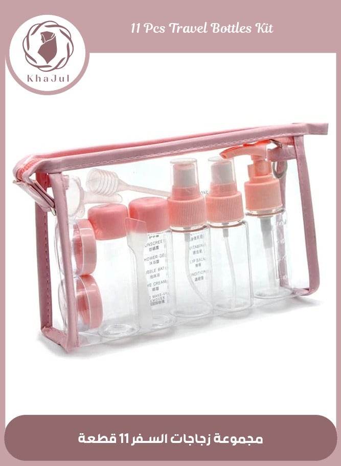 KHAJUL 11Pcs Travel Bottles Kit, TSA Approved Leak Proof Portable Toiletry Containers Set, Clear PET Flight Size Cosmetic Containers for Lotion, Shampoo, Cream, Soap (Pink) - Image 1