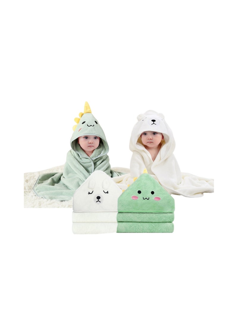 2pcs Hooded Baby Towel - Premium Soft Bath Towel for Baby, Newborn,Infant - Ultra Absorbent,Natural Baby Stuff Towel, Soft Coral Velvet Coral Fleece Bath Towel (White & Green) - Image 1