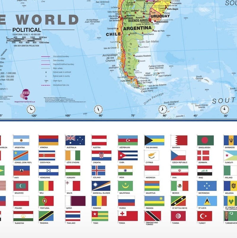 Maps International - Large World Map – Wall Map Poster With Flags – Laminated - 23 x 33 - Image 2