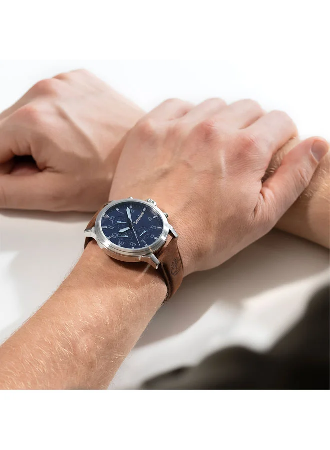 Timberland Boys' Driscoll 46 mm Men's Multifunction Watch Blue  Dial  & Brown 1 Leather Strap